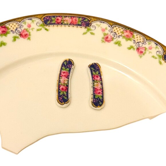 Broken China 925 Earrings From Rare Bavaria Tirschenreuth Franklin 4177 Plate - Picture 3 of 16